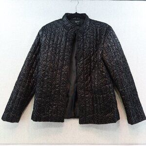 ANALOGY Black Rose Quilted Puffer Black Open Jacket, Sz S